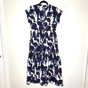 Ro’s Garden Mumi Cap Sleeve Midi Dress Short Sleeve Floral Print Blue Size S